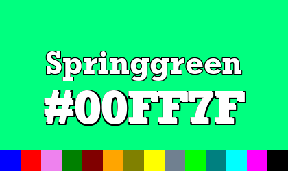 HTML color Springgreen hex: 00FF7F